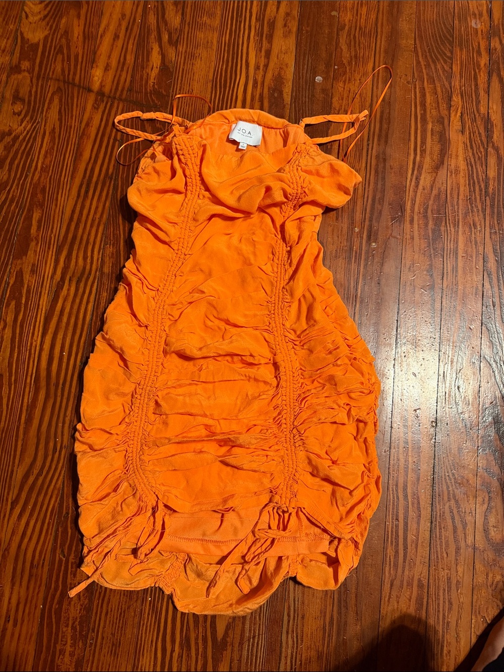 J.O.A. Bright Orange Ruched Mini Dress